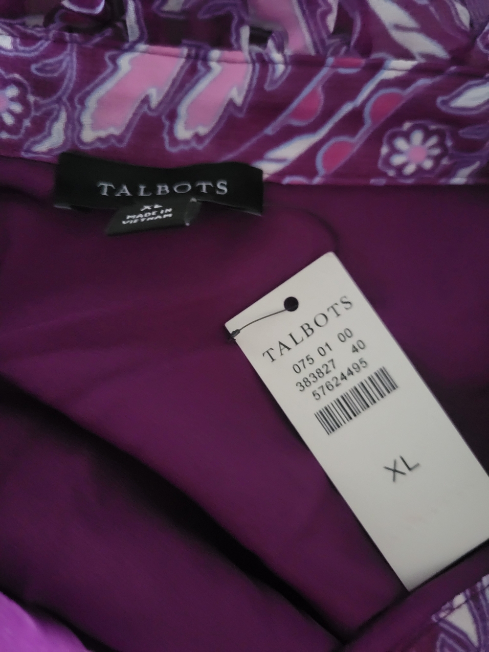 Talbots Purple Ruffle-Front Printed Blouse - Picture 4 of 4